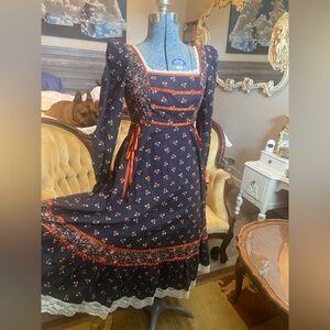 Floral Black Dress with Orange Accents